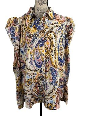 First Love By Lovelyn Multicolor Paisley Print Button Down Collared Top Size L